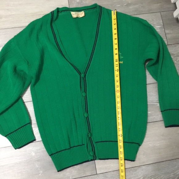 Vintage IRELAND Shamrock Green Acrylic Cardigan Quills Woollen Market L - Picture 6 of 10